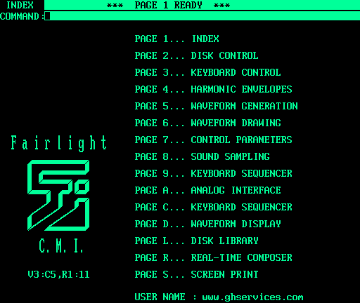 Page 1 - the Fairlight CMI index page