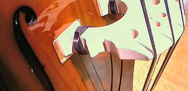 David Gage Realist pickup installed under bridge foot of Eminence upright bass